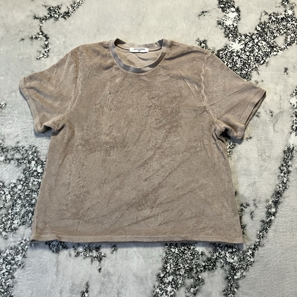 Perfectwhitetee Womens Size XS Beige Textured Cotton Crewneck T Shirt Made USA